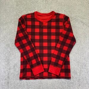 Macy's Thermal Shirt Size S? Red Black Buffalo Plaid TWaffle Knit Long Sleeve